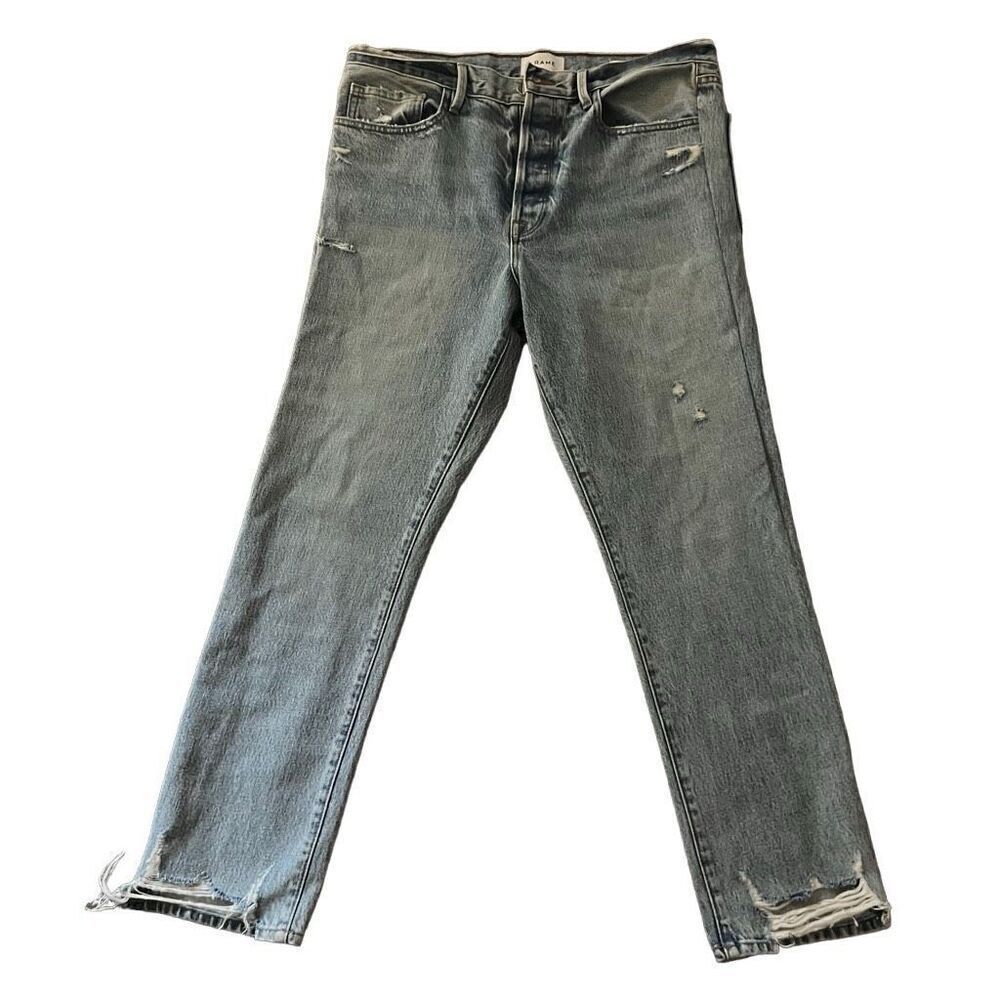 FRAME Le Original Button Fly Blue Distressed Jeans Size 32